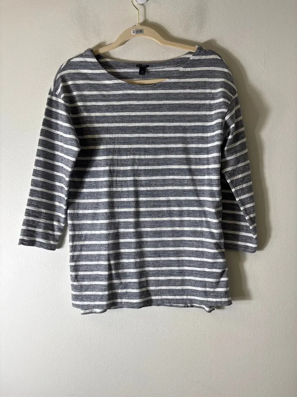 J.Crew Gray and White Boat Neck Tee Sz XS